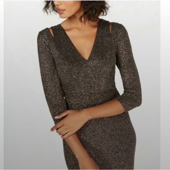NWOT Calvin Klein Cut Out Sparkle Shimmer Evening Gown Quarter Sleeve Dress 8 - Picture 7 of 17
